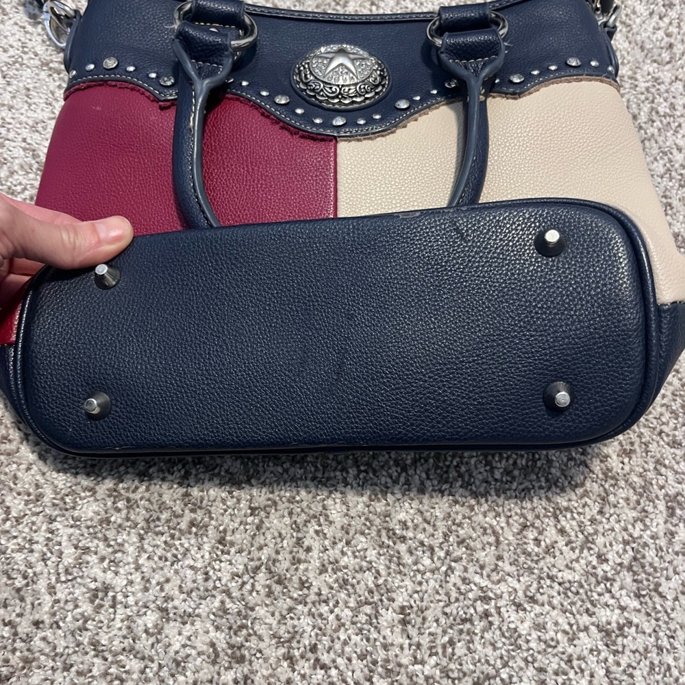 Montana West Patriotic Western Satchel Purse Red White Blue Studded Concho Bag - Picture 4 of 15